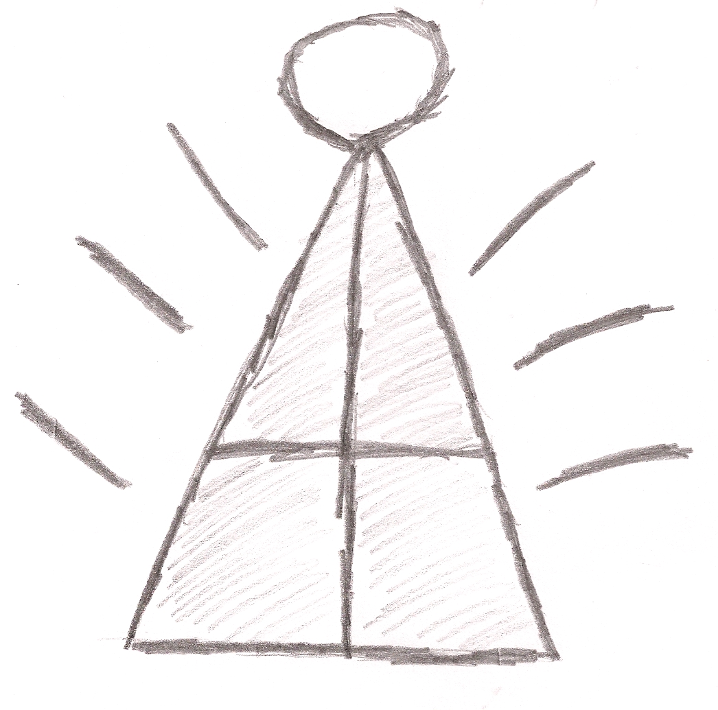 pencil drawing of a triangular lantern with a circular handle