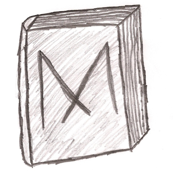 pencil drawing of a book with a big m on the cover