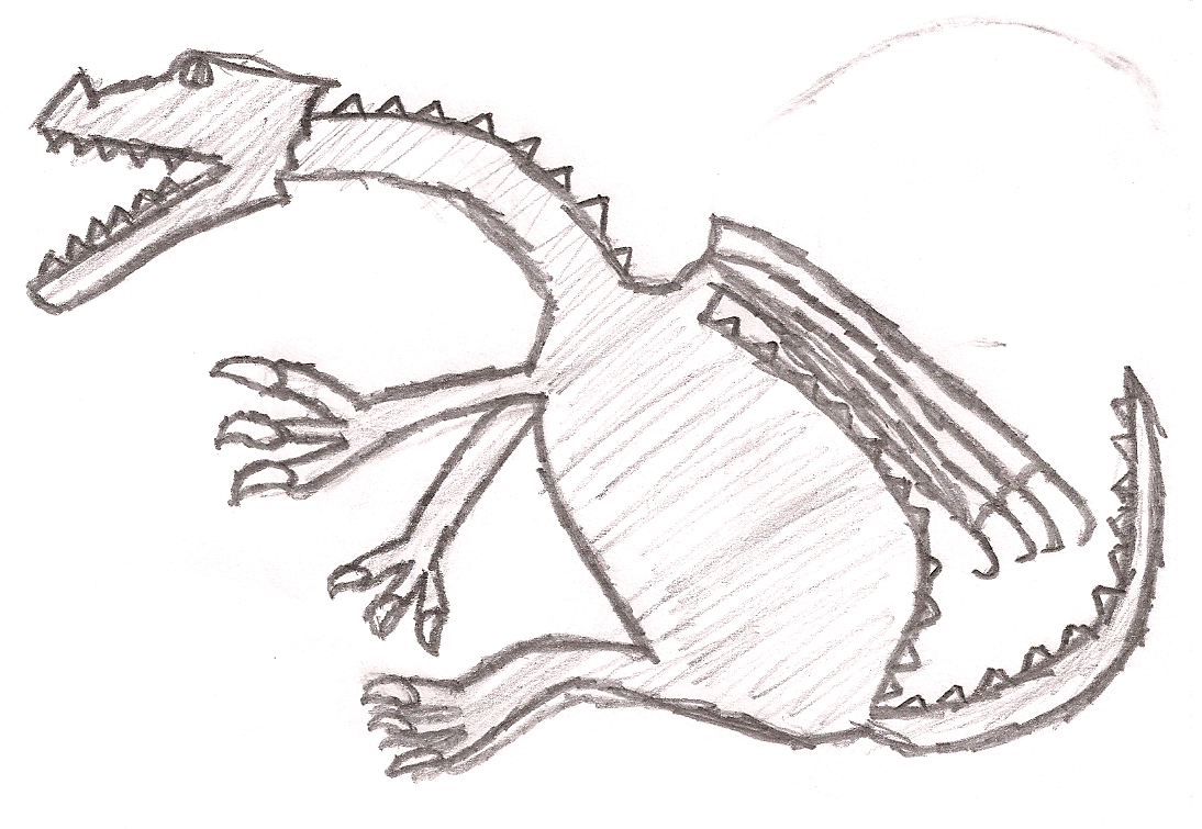 pencil drawing of a dragon sitting down