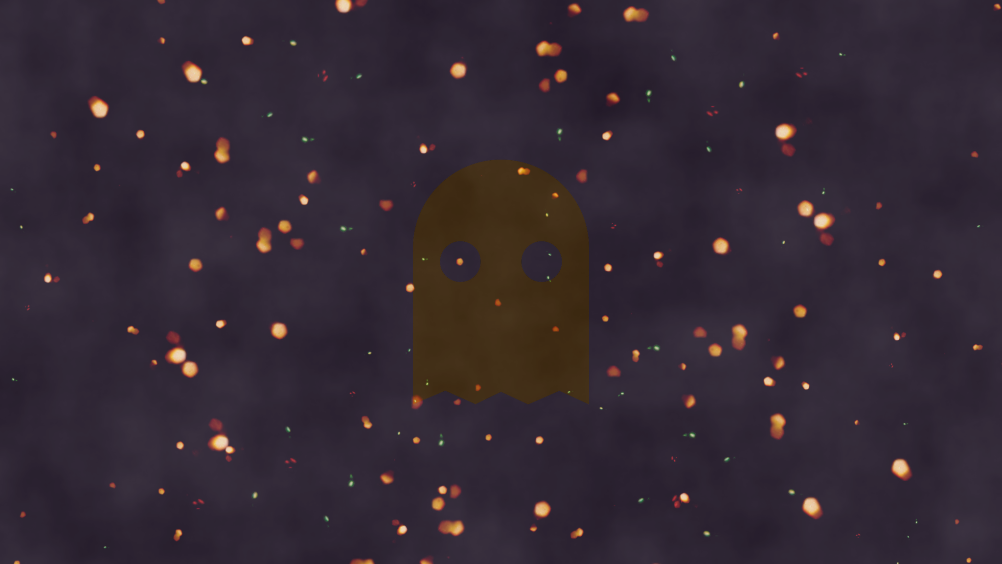 purple space with stars and semitransparent yellow ghost